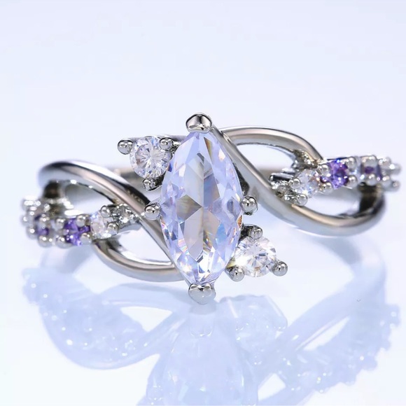 Elegant 925 Silver Jewelry Women Marquise Cut Cubic Zirconia Party Rings - Picture 4 of 5